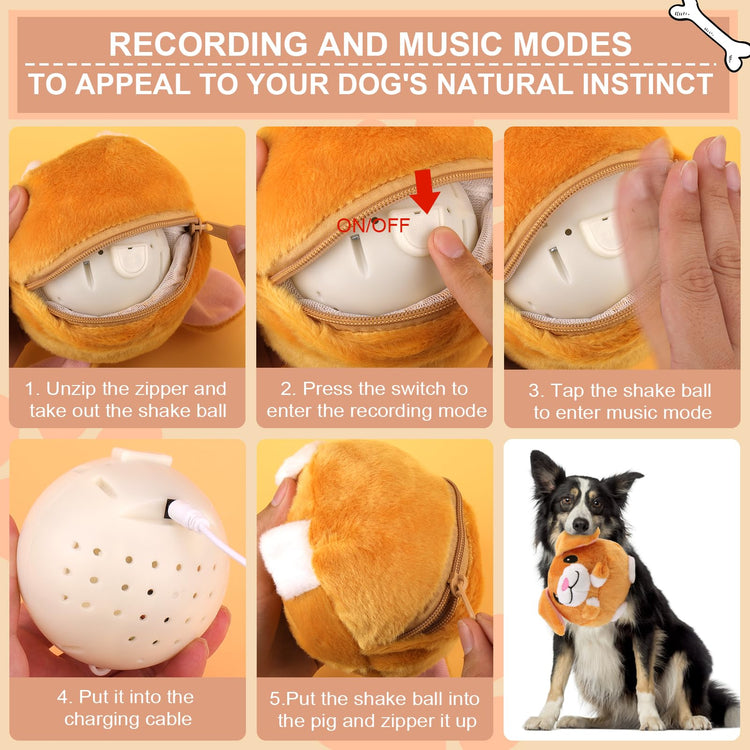 BABORUI Interactive Dog Toys Pig, Jumping Squeaky Dog Toys with Recording and Music Modes, Rechargeable Moving Dog Chew Toys for Small/Medium/Large Dogs to Keep Them Busy(Blue Pig)