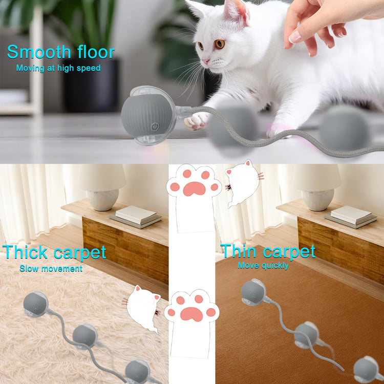 Interactive Cat Dog Toy Ball: Indoor Small Automatic Moving Smart Rolling Fun Pet Game with Led Light and String Tail for Motion Activated, Cute Kitten Puppy Present, Exercise Wheel Supplies (Yellow)