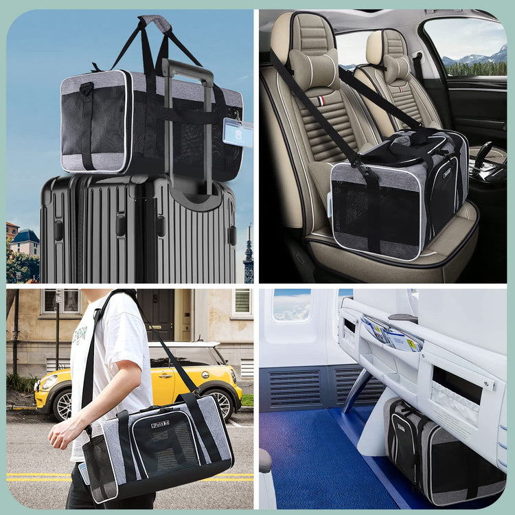 Petskd Pet Carrier 17x11x9.5 Alaska Airline Approved,Pet Travel Carrier Bag for Small Cats and Dogs, Soft Dog Carrier for 1-10 LBS Pets,Dog Cat Carrier with Safety Lock Zipper(Black)