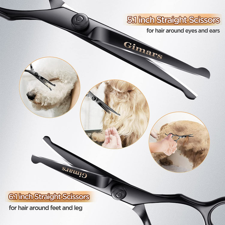 Gimars Titanium Coated Professional 6 in 1 4CR Stainless Steel Dog Grooming Scissors with Safety Round Tip, Heavy Duty Pet Grooming Scissor for Dogs, Cats and Other Animals