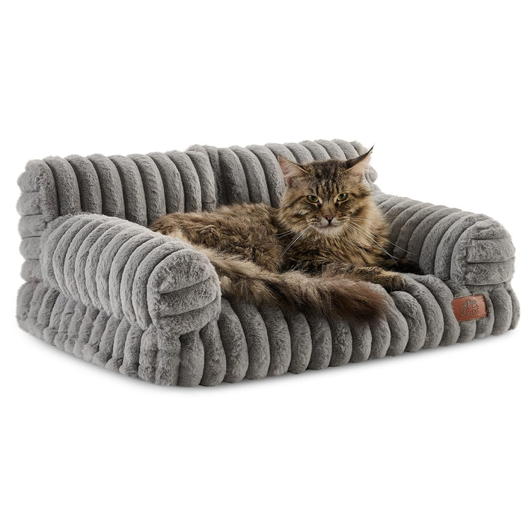 Hollypet Fluffy Dog Cat Bed Pet Couch Beds Plush Soft Warming Machine Washable Puppy Bed with Non-Slip Bottom for Cats and Small Medium Dogs up to 25 lbs, Gray, 24" L x 18" W x 10" Th