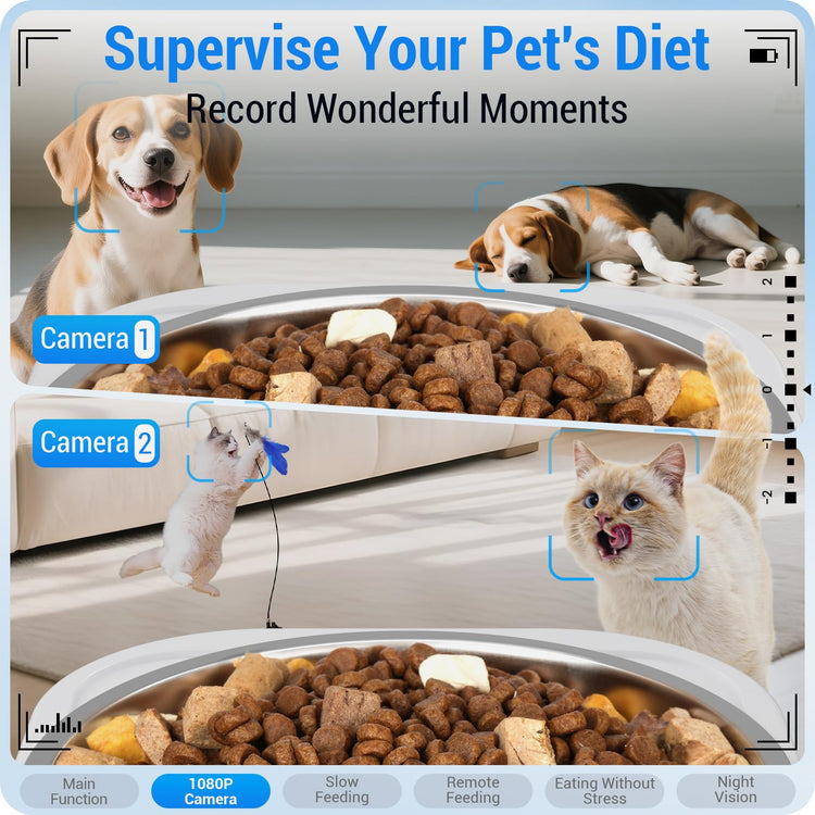 Frienhund Timed Automatic Cat Feeder 2 Cats with Slow Feed: Dual Automatic Dog Feeder with Information Visualization, Programmable Auto Cat Food Dispenser for Multiple Pets,Detachable for Clean-29 Cup