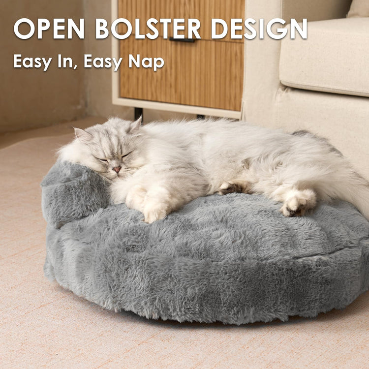 EHEYCIGA Soft Cat Couch Bed for Indoor Cats, Fluffy Small Dog Bed with Removable Washable Cover, Bolster Pet Sofa, Waterproof and Non-Slip, 23" x 23"x 7", Cream