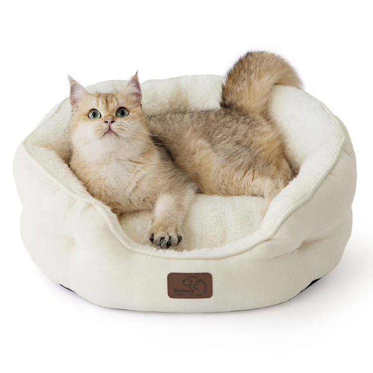 Bedsure Dog Beds for Small Dogs - Round Medium Cat Beds for Indoor Cats, Washable Pet Bed for Puppy and Kitten with Slip-Resistant Bottom, 25 Inches, Taupe