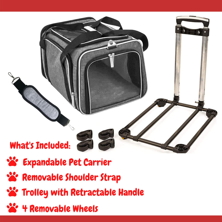RUFF LIFE 101 Airline Approved Expandable Premium Pet Carrier on Wheels- Two Sided Rolling Carrier- Designed for Dogs & Cats- Extra Spacious Soft Lined Carrier! (Black) (RL-PET-CARRIER-WHEELS)