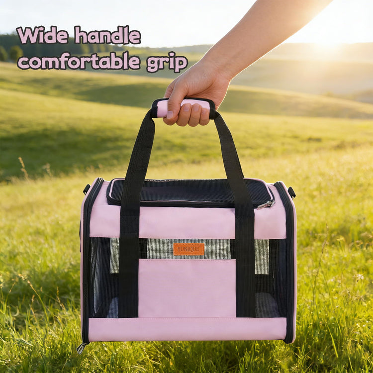 YUNIQUE Soft-Sided Cat & Dog Carrier for Pets Up to 15 Lbs, Airline Approved Collapsible Travel Puppy Carrier with Lightweight Fabric Design (Grey)