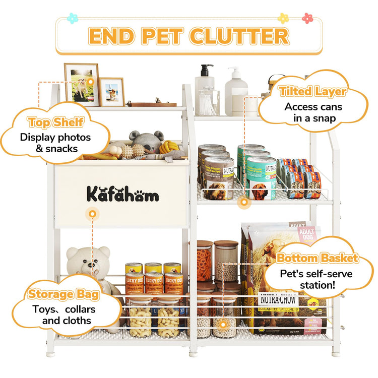 KAFAHOM Dog Toy Basket with Collar Leash Holder Hooks, Large Pet Bin, Dog Toy Box for Living Room Area, Cat Stuff Storage Organizer with Cabinet and Can Dispenser, Great Gifts for Pet Lovers