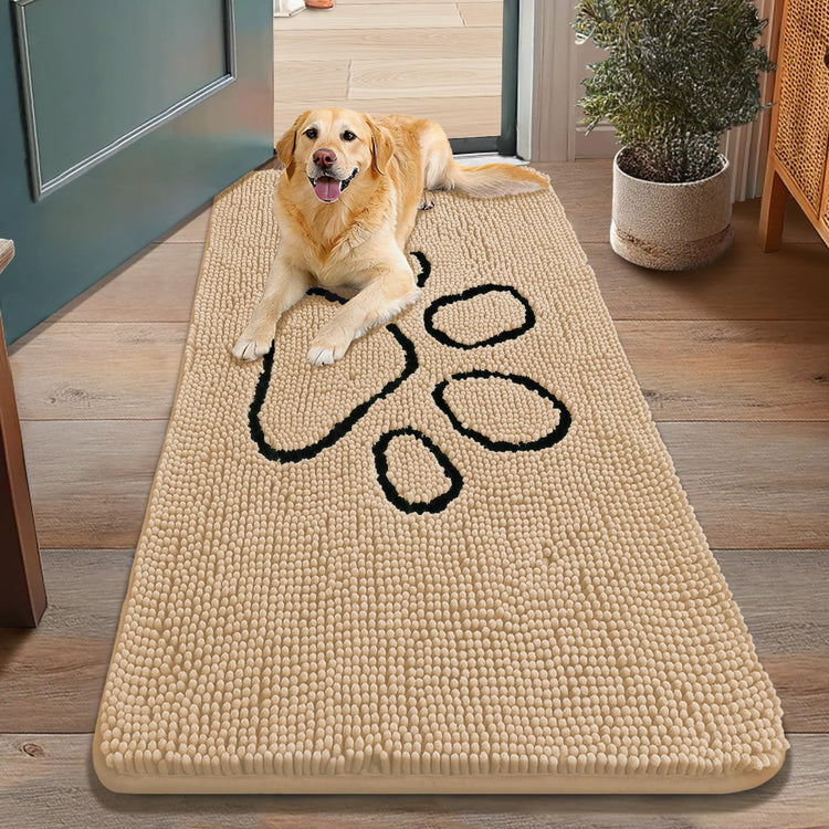 Smiry Dog Door Mat for Muddy Paws, Absorbent Dirt Trapper Non Slip Quick Dry Washable Chenille Mat for Mud Dogs, Entry Rug for Indoor and Outdoor (30x20 Inches, Grey and Black)