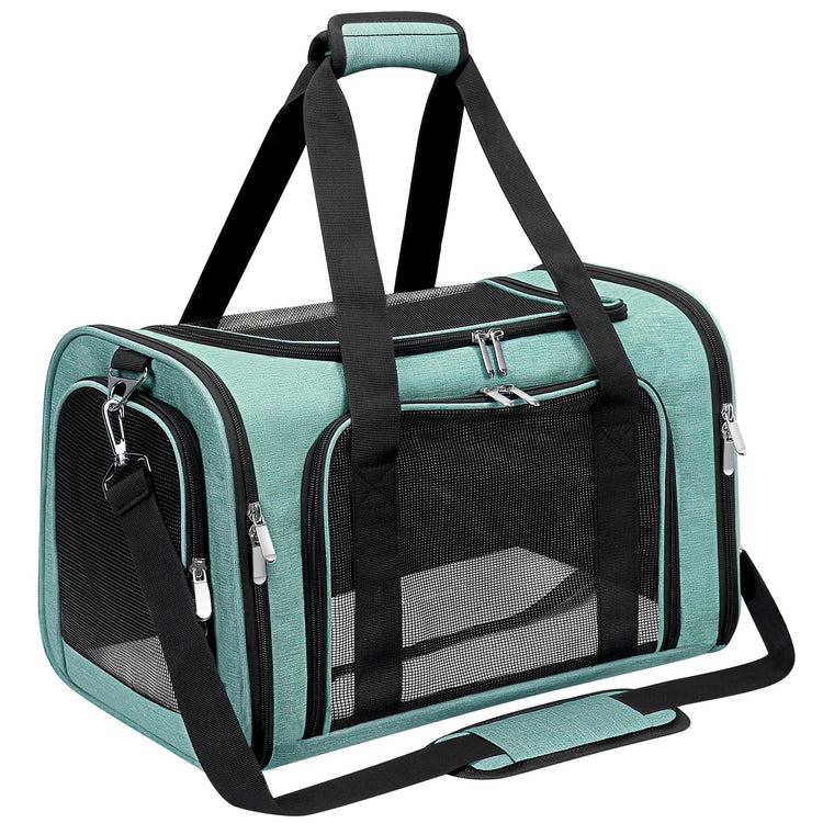 Soft-Sided Cat/Dog/Pet Carrier, Collapsible Pets Travel Carriers for Big Cats/Small Dogs with Shoulder Strap & Removable Mat, Mesh Puppy Carry Bag, Up to 16 Lbs, TSA Airline Approved(Black)