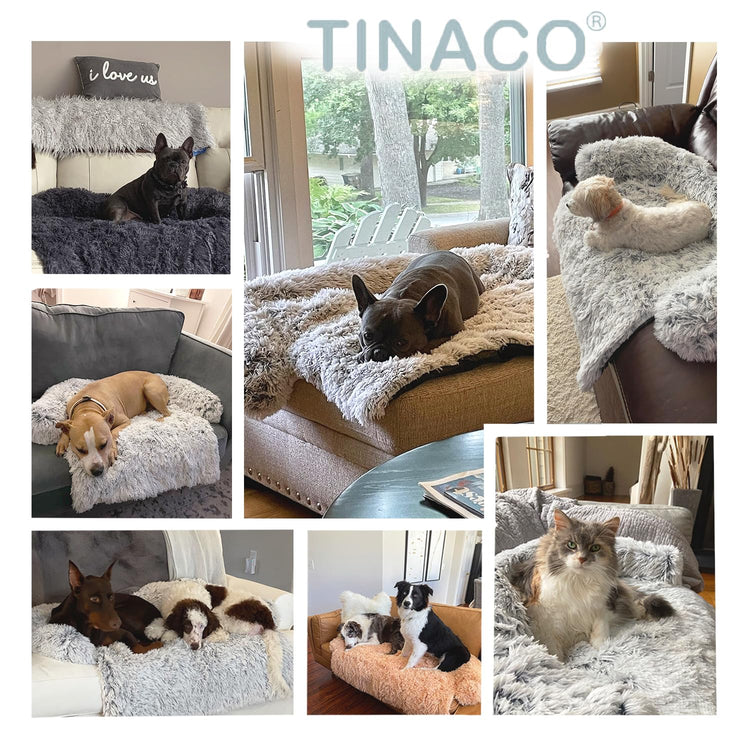 Calming Dogs/Cats Bed Mats, Dog Pad Washable Removable Couch Cover, Plush Long Fur Mat for Pets, Waterproof Lining, Perfect for Small, Medium and Large Dogs and Cats (Gradient Gray, 36"x31")