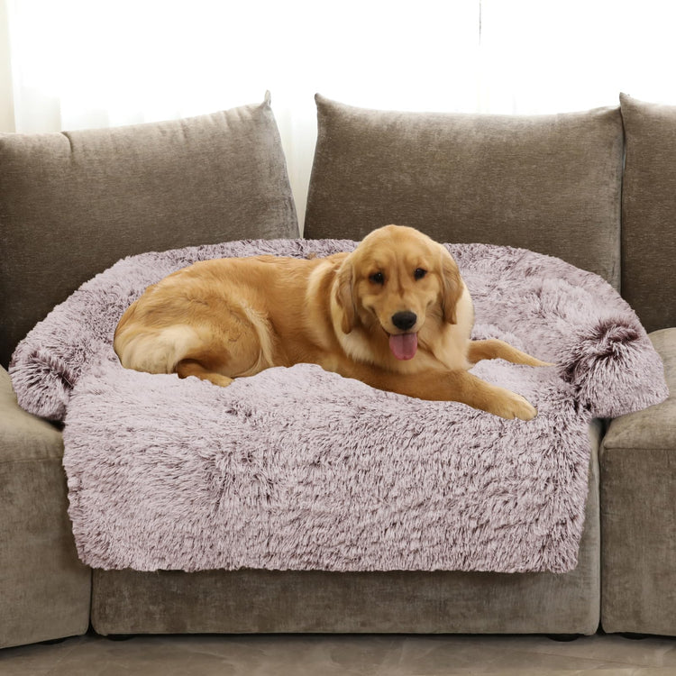 Calming Dog Bed Fluffy Plush Dog Mat for Furniture Protector with Removable Washable Cover for Large Medium Small Dogs and Cats (Small(35x31x5), Light Grey)