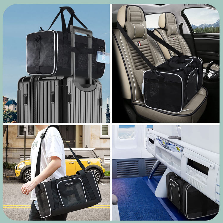 Petskd Pet Carrier 17x11x9.5 Alaska Airline Approved,Pet Travel Carrier Bag for Small Cats and Dogs, Soft Dog Carrier for 1-10 LBS Pets,Dog Cat Carrier with Safety Lock Zipper(Black)