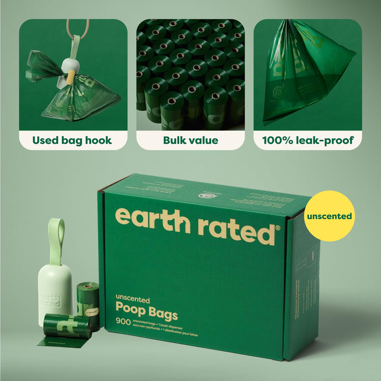 Earth Rated Dog Poop Bag Holder, Durable and Guaranteed Leakproof, Unscented, Dispenser with Starter Roll