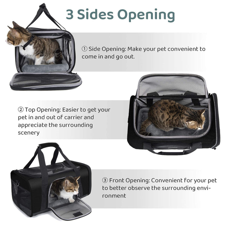 Wakytu Airline Approved Pet Carrier, TSA Approved Soft Sided Travel Bag for Small Dogs and Cats, 5 Mesh Windows & Padded Shoulder Strap for Plane Underseat, 17.7"x11"x8.3"