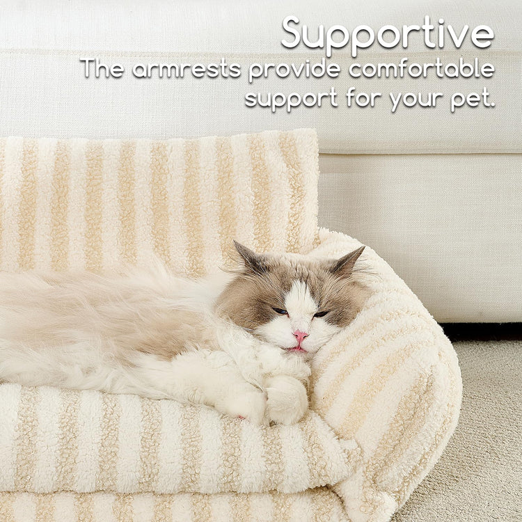Hollypet Cat Bed Fluffy Plush Multifunctional Double-Layer Machine Washable Soft Warming Kitty Pet Couch Orthopedic Nest Beds for Small Cats Kitten and Dogs up to 13lbs, Khaki(25x20x13 inch)