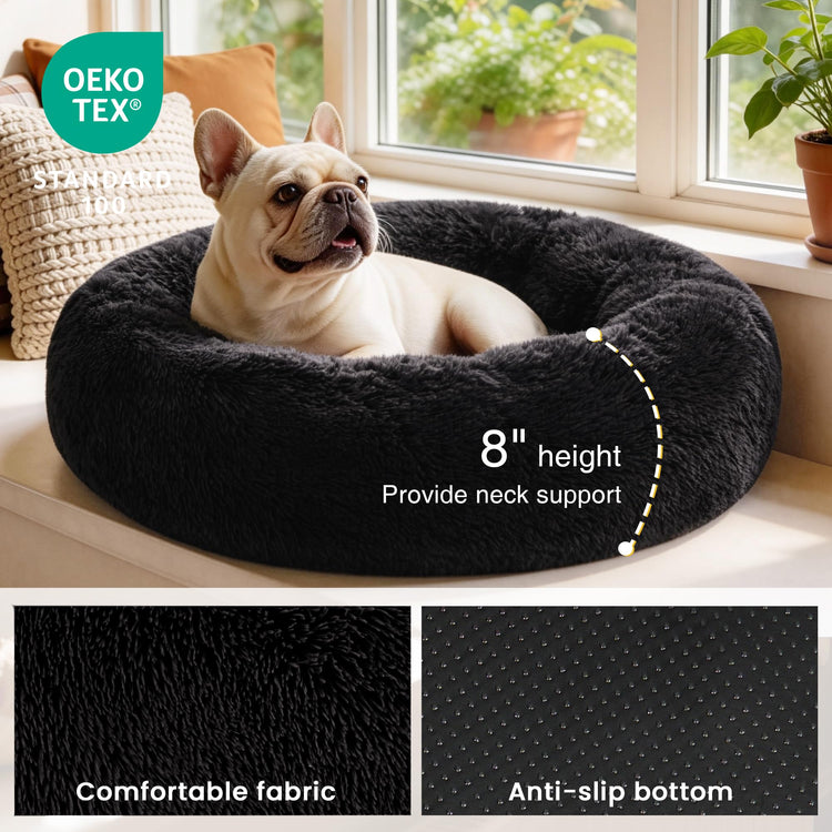 Love's cabin Calming Dog & Cat Bed, Cat Bed for Indoor Cats, Anti-Anxiety Donut Round Bed, Fluffy Warming Pet Bed for Small Medium Dogs and Cats, Beige Taupe 20"/24"