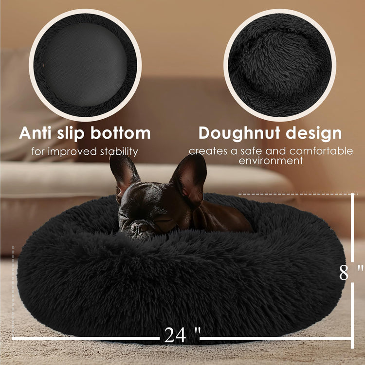 Hoewina Dog & Cat Bed for Indoor Cats, 20in Calming Donut Bed for Puppy and Kitten, Washable Round Fluffy Pet Bed for Small Medium Dogs and Cats (Light Grey)