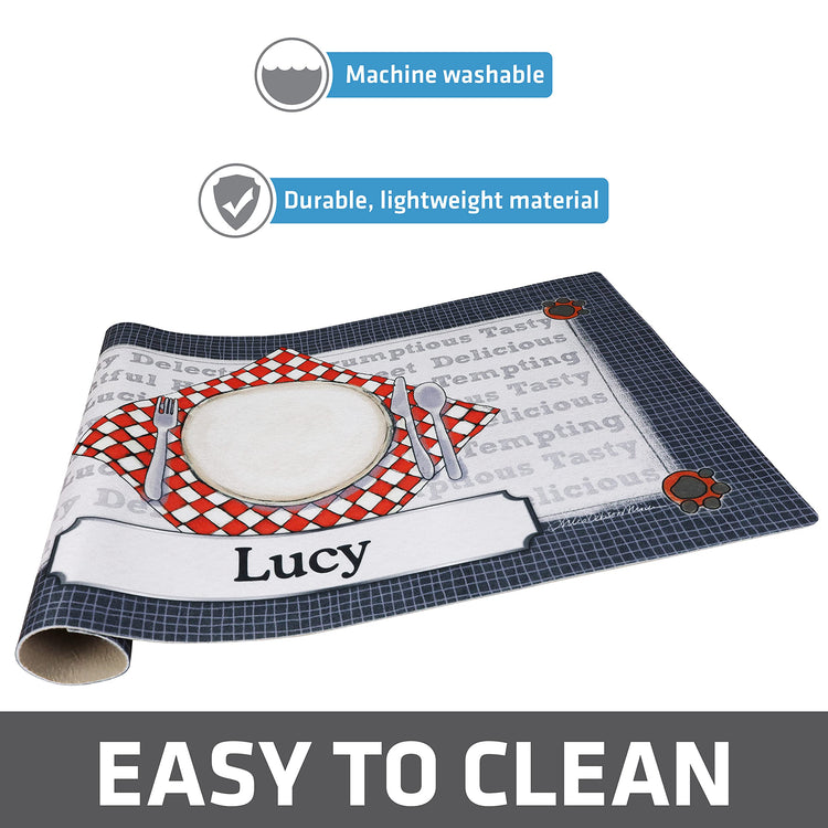 Drymate Personalized Pet Bowl Placemat, Custom Dog & Cat Food Feeding Mat - Absorbent Fabric, Waterproof Backing - Machine Washable/Durable (USA Made) (12" x 20") (Zebra Pink)