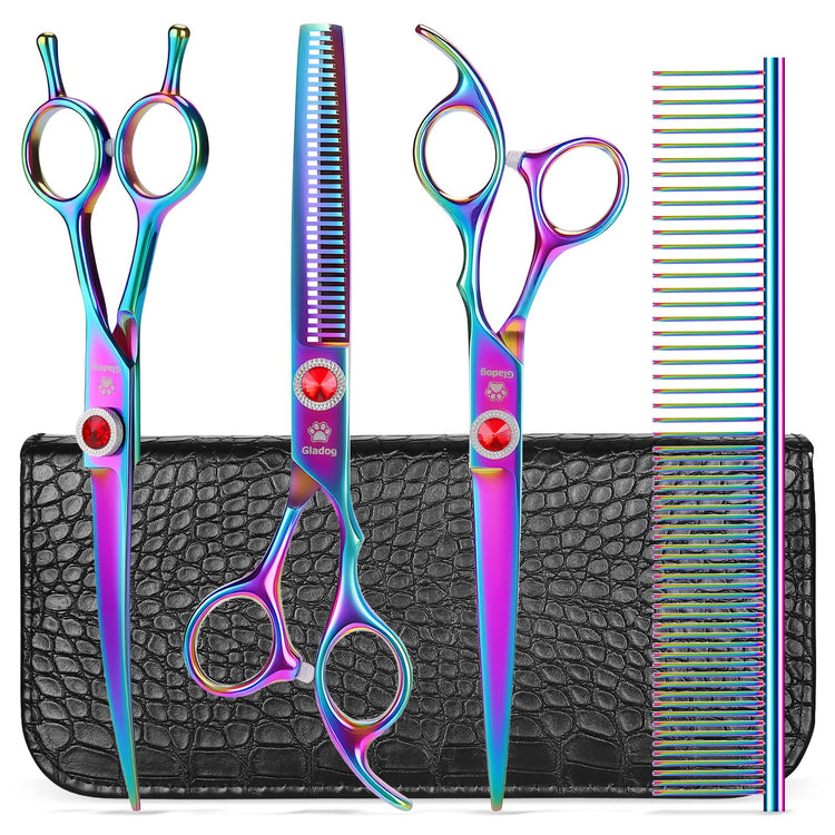GLADOG Professional 5 in 1 Dog Grooming Scissors Set with Safety Round Tips, Sharp and Heavy-duty Pet Grooming Shears for Cats