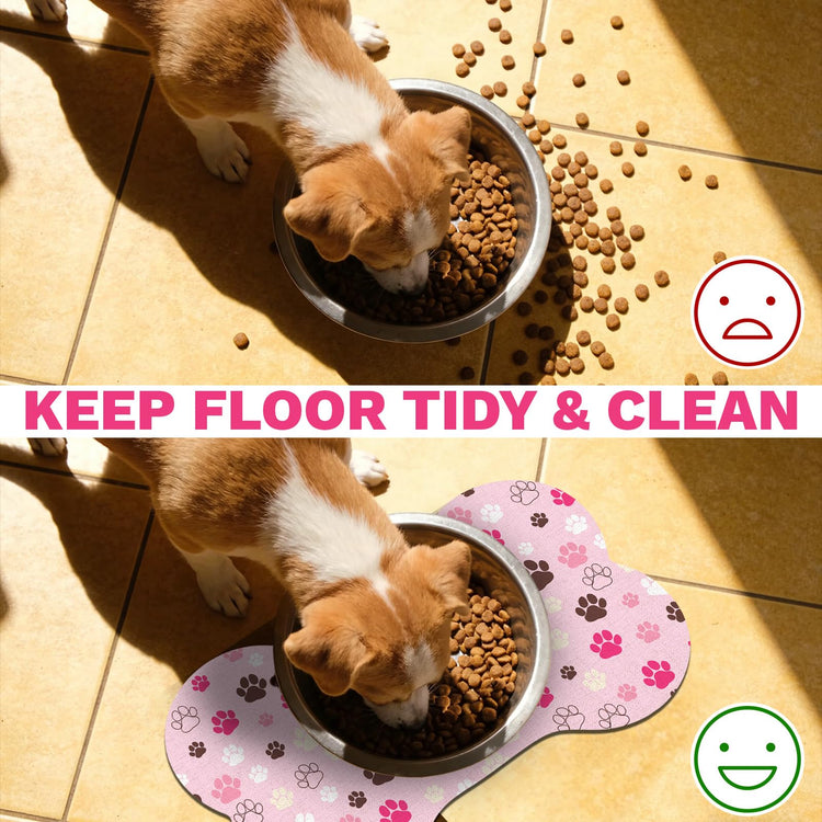 Pet Dog Cat Food Mat, Absorbent Bone Shaped Dog Bowl Mats for Food and Water, Non Slip Cute Dogs Cat Placemats Feeding Mat with Rubber for Floors Indoor Puppy Pet Accessories Supplies 12"x20" Khaki