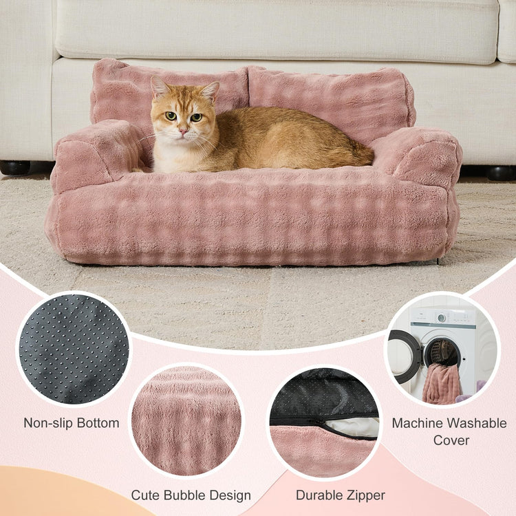 Cat Couch Bed, Cute Soft Pet Sofa for Indoor Cats Kittens Puppies with Removable Washable Cover, 26"x15", Dusty Purple