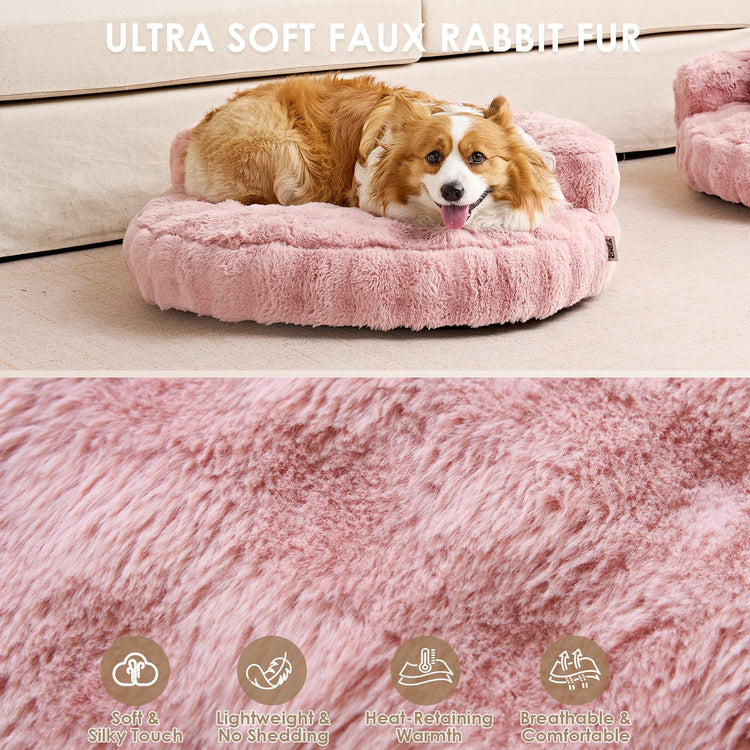 EHEYCIGA Soft Cat Couch Bed for Indoor Cats, Fluffy Small Dog Bed with Removable Washable Cover, Bolster Pet Sofa, Waterproof and Non-Slip, 23" x 23"x 7", Cream
