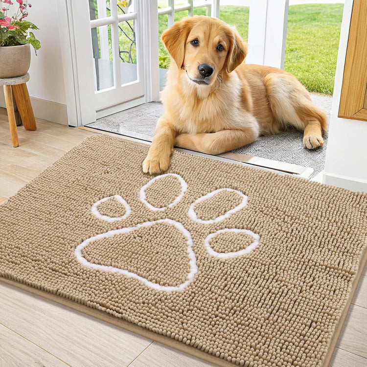 Smiry Dog Door Mat for Muddy Paws, Absorbent Dirt Trapper Non Slip Quick Dry Washable Chenille Mat for Mud Dogs, Entry Rug for Indoor and Outdoor (30x20 Inches, Grey and Black)