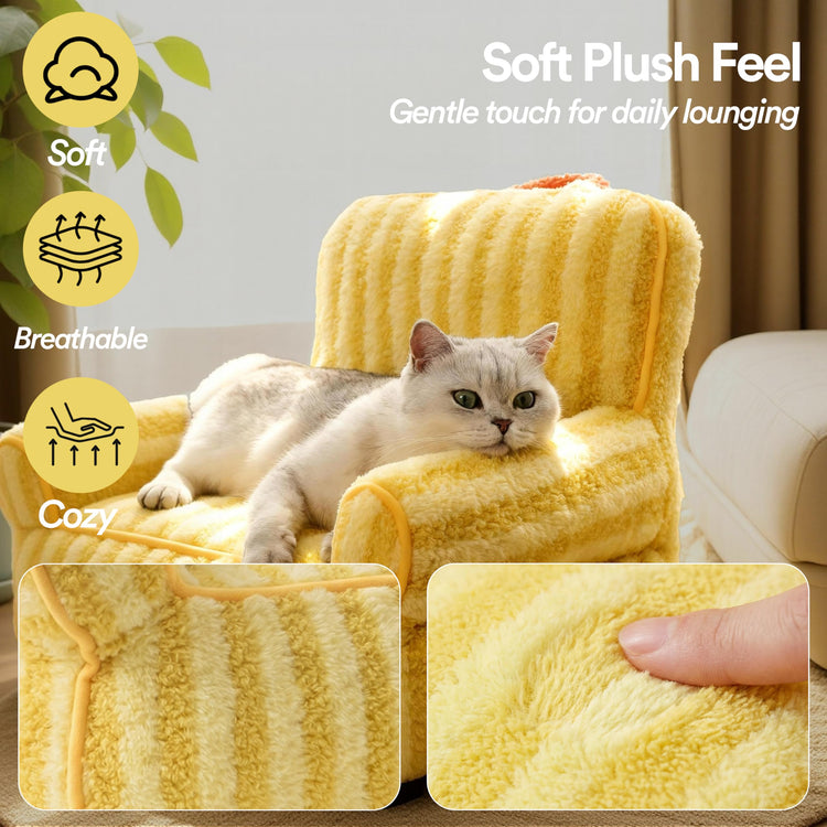 ZEZE Furniture-Style Sofa Pet Bed, Washable Plush Couch Bed with Bolstered Sides & Non-Slip Bottom for Dogs & Cats, Cozy Indoor Bed (Yellow, Small)
