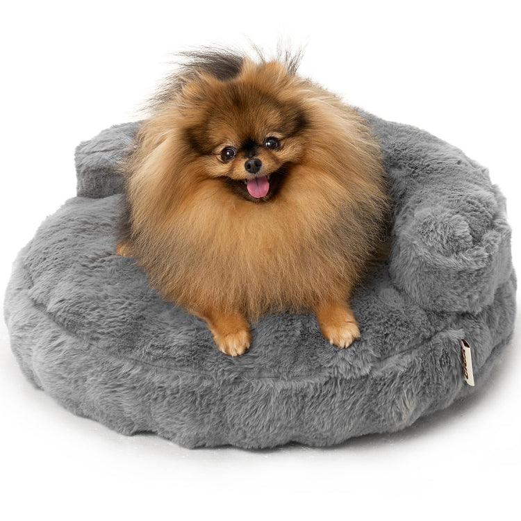 EHEYCIGA Soft Cat Couch Bed for Indoor Cats, Fluffy Small Dog Bed with Removable Washable Cover, Bolster Pet Sofa, Waterproof and Non-Slip, 23" x 23"x 7", Cream