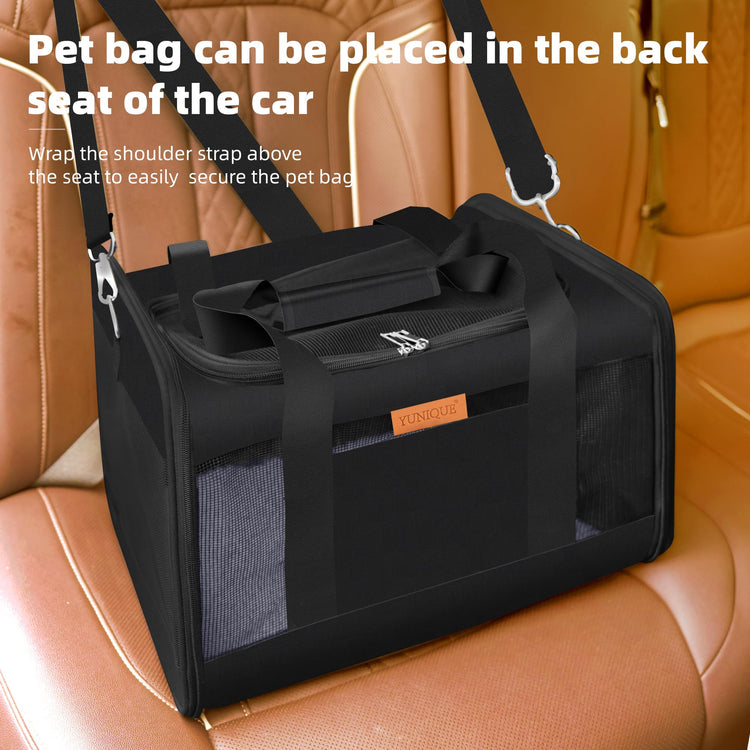 YUNIQUE Soft-Sided Cat & Dog Carrier for Pets Up to 15 Lbs, Airline Approved Collapsible Travel Puppy Carrier with Lightweight Fabric Design (Grey)