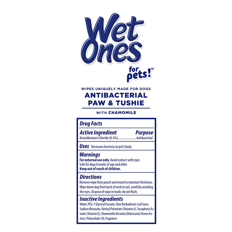 Wet Ones for Pets Paw and Tushie Dog Wipes with Chamomile, Tropical Splash Scent - Cleansing Grooming Wipes for Dog Paws and Butt Between Baths, Wet Lock Seal, 30 Count