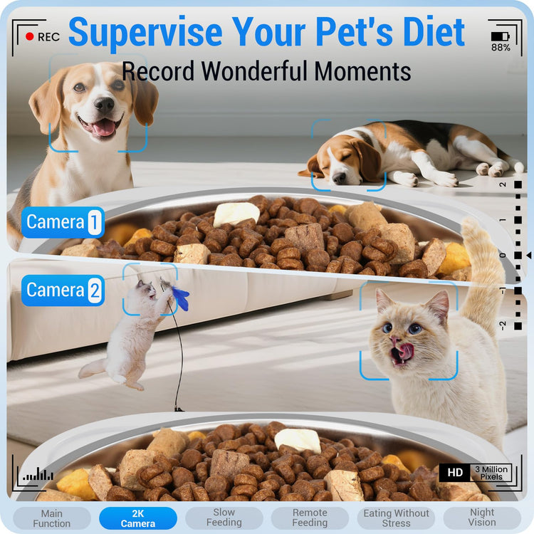Frienhund Automatic Cat Feeder with 2K Camera: 5G WiFi Automatic Dog Feeder with Night Vision,Cat Food Dispenser with 7L Large Food Storage Container for Multiple Pet,Detachable for Easy Clean -29 Cup