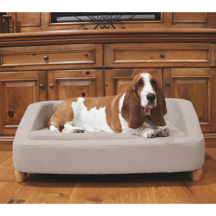 CRITTER SITTERS 33” Faux Suede Ped Bed in Brown, Durable Washable Sofa Couch for Small & Medium Cats & Dogs, Must Have Accessory for Yorkies, Shih Tzus & Frenchies, Kitten & Puppy Essential Furniture