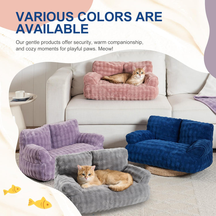 Cat Couch Bed, Cute Soft Pet Sofa for Indoor Cats Kittens Puppies with Removable Washable Cover, 26"x15", Dusty Purple
