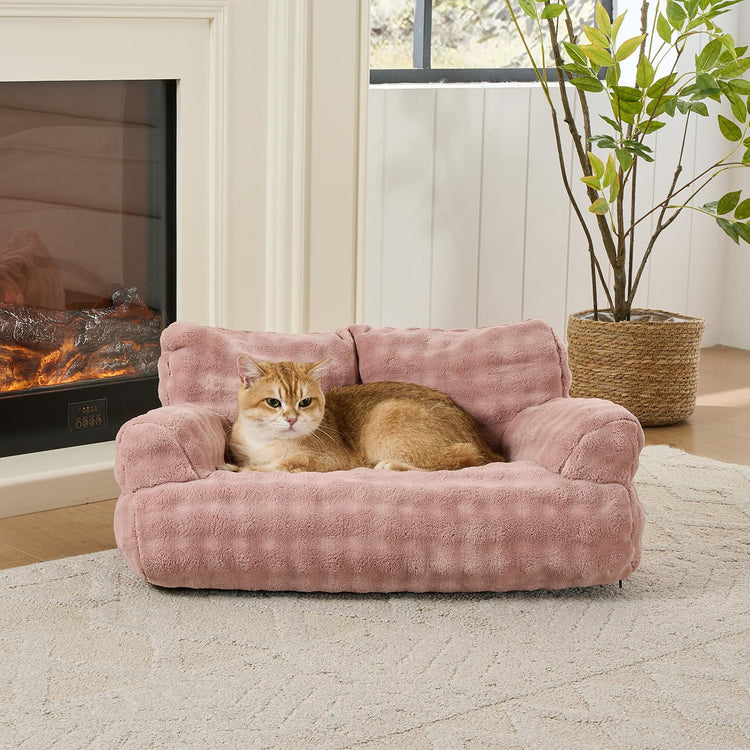 Cat Couch Bed, Cute Soft Pet Sofa for Indoor Cats Kittens Puppies with Removable Washable Cover, 26"x15", Dusty Purple