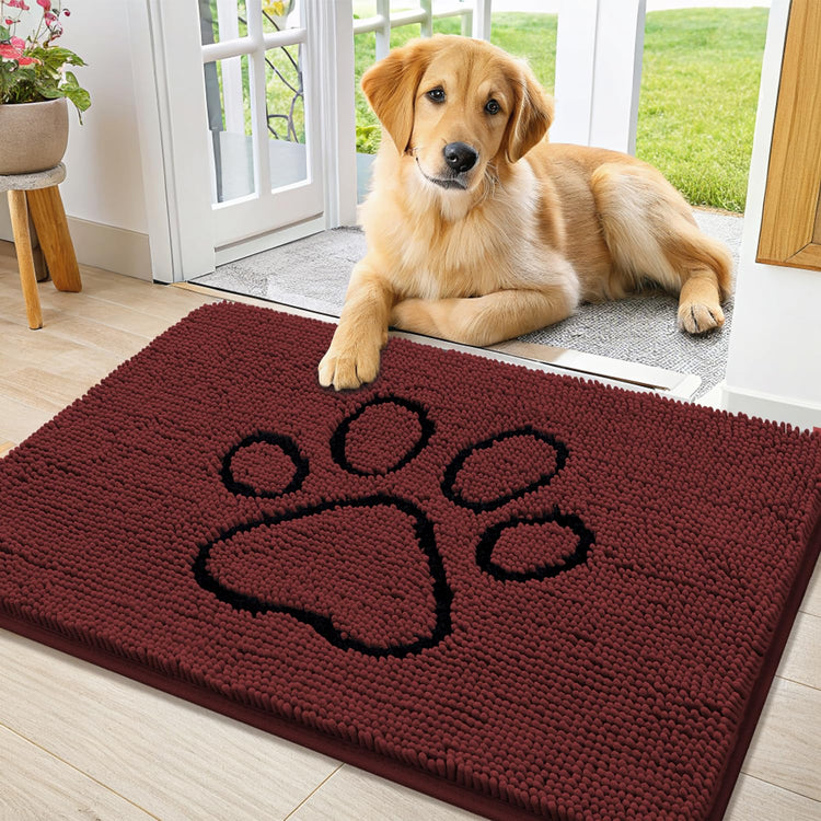 Smiry Dog Door Mat for Muddy Paws, Absorbent Dirt Trapper Non Slip Quick Dry Washable Chenille Mat for Mud Dogs, Entry Rug for Indoor and Outdoor (30x20 Inches, Grey and Black)