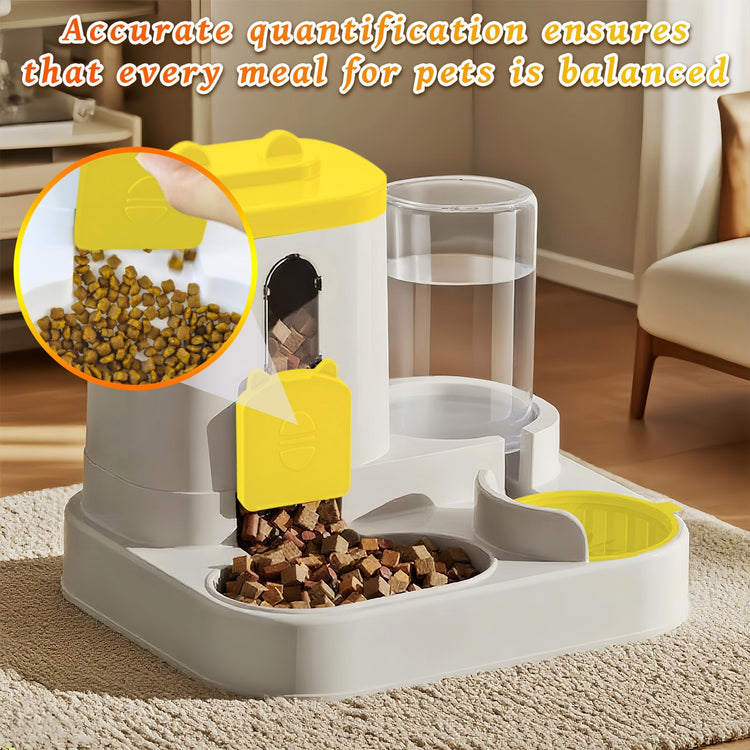Gravity Cat Feeder and Water Dispenser, 2 in 1 Automatic Cat Feeder, 2 Pack Large Capacity Self Feeding for Small Medium Dog Puppy Kitten （Yellow）