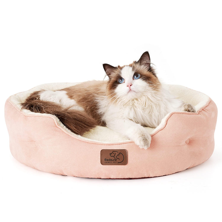 Bedsure Dog Beds for Small Dogs - Round Medium Cat Beds for Indoor Cats, Washable Pet Bed for Puppy and Kitten with Slip-Resistant Bottom, 25 Inches, Taupe