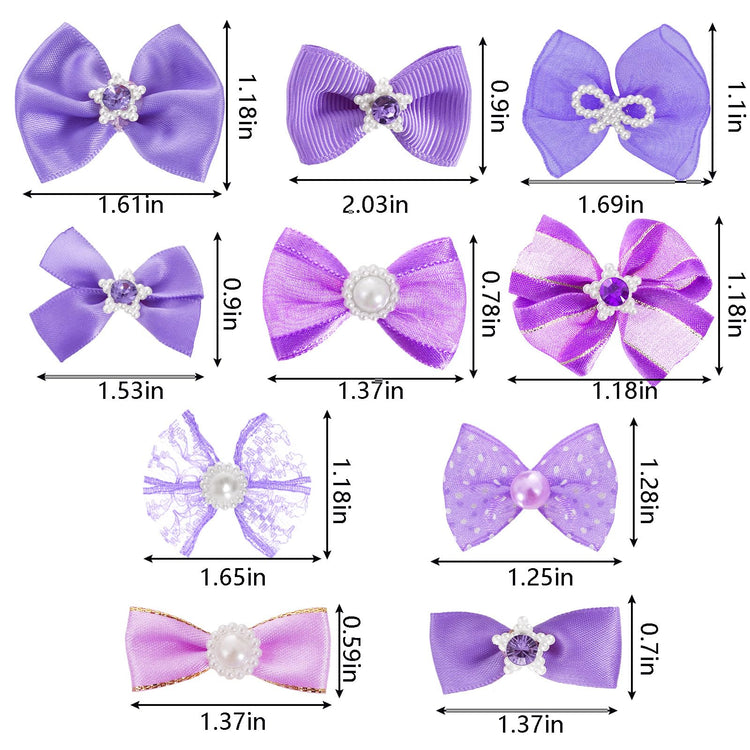 20 PCS Cute Dog Hair Bows with Rubber Bands Elastic Handmade Mix Style Lace Rhinestone Pearls for Furry Puppy Cat Pet Girl, Pink