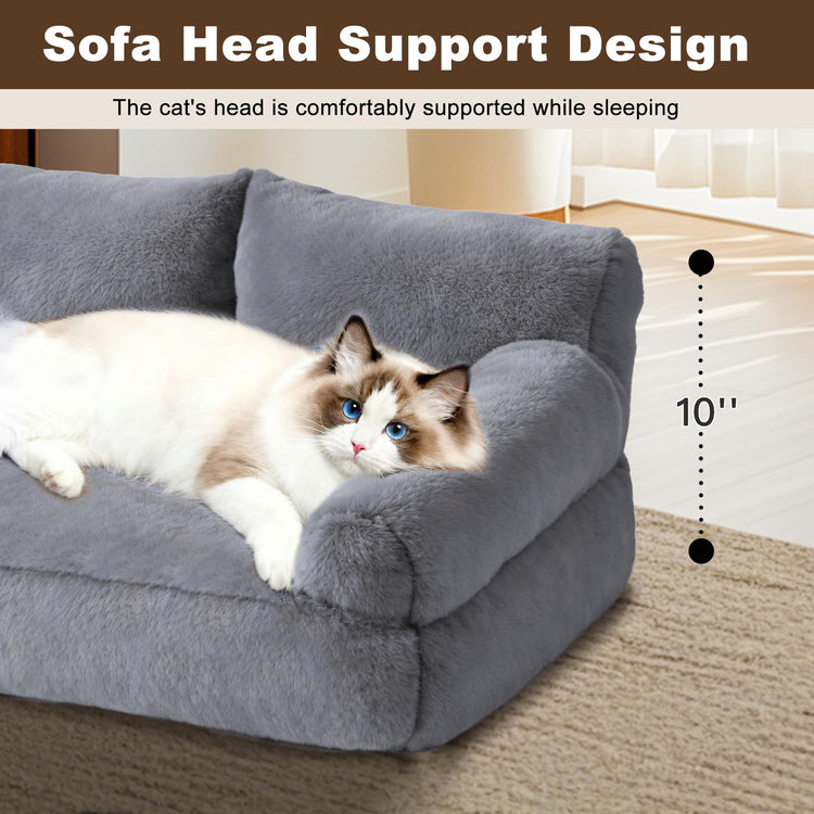 Large Cat Beds for Indoor Cats, Dog Couch Bed, Cute Cat Couch Sofas for Less 20lbs Kitten Puppy, Small Dog Sofas & Chairs with Removable Washable Cover, Soft Warm Pet Furniture, Cream