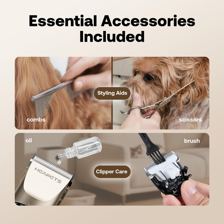 HEAPETS Dog Hair Clippers for Grooming Kit and Dog Paw Trimmer Nail Grinder for Grooming, Low Noise Rechargeable Cordless, Shaver Grooming Supplies for Pet Cats Dogs (Black, White)