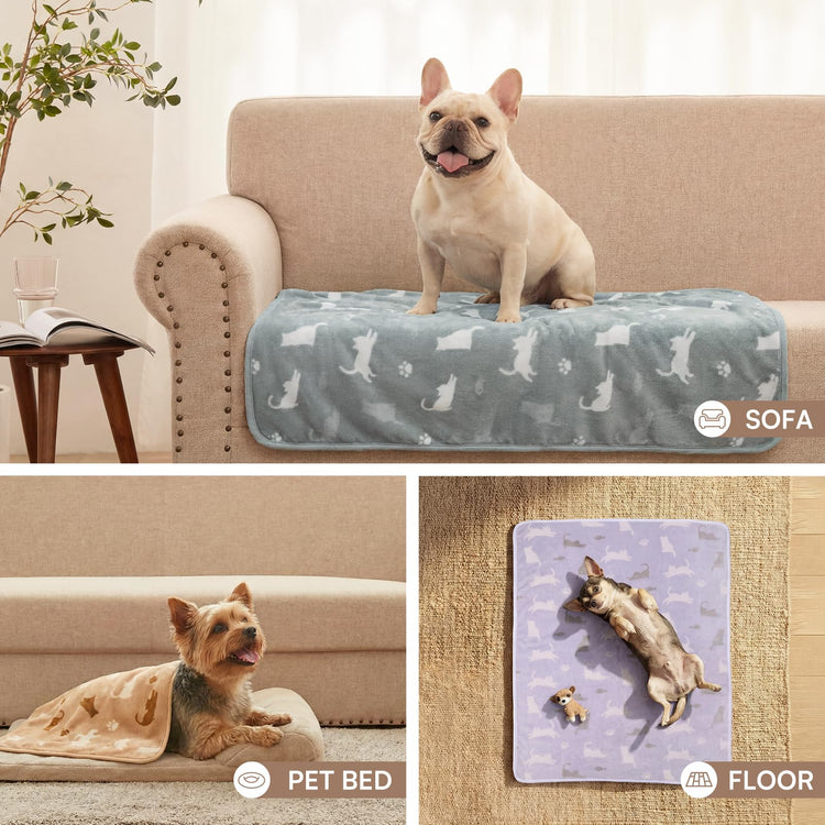 Luciphia 1 Pack 3 Blankets Super Soft Fluffy Premium Fleece Pet Blanket Flannel Throw for Dog Puppy Cat Paw Brown/Pink/White Small(23x16 inch)