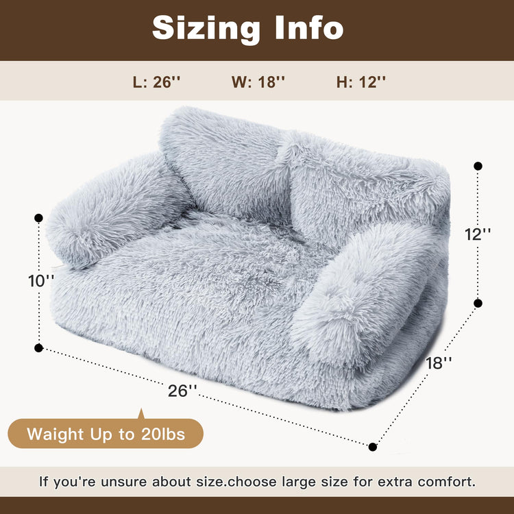 Large Cat Beds for Indoor Cats, Dog Couch Bed, Cute Cat Couch Sofas for Less 20lbs Kitten Puppy, Small Dog Sofas & Chairs with Removable Washable Cover, Soft Warm Pet Furniture, Cream