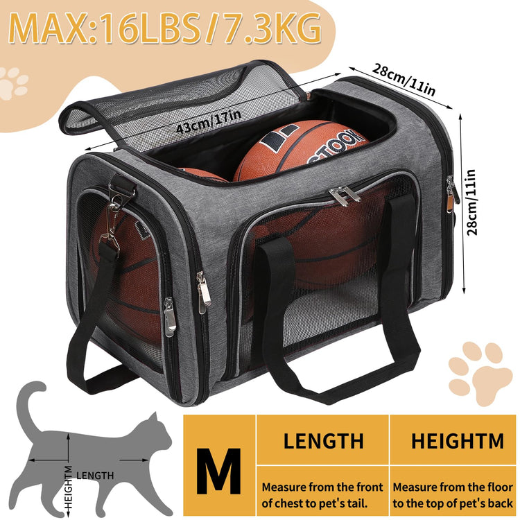 Soft-Sided Cat/Dog/Pet Carrier, Collapsible Pets Travel Carriers for Big Cats/Small Dogs with Shoulder Strap & Removable Mat, Mesh Puppy Carry Bag, Up to 16 Lbs, TSA Airline Approved(Black)