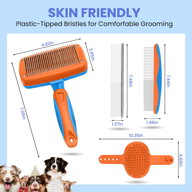 Self Cleaning Shedding Brush - 5-in-1 Professional Pet Grooming Kit Skin Friendly Grooming Tool for Dogs, Cats, and Puppies, Deshedding and Hair Removal for Long and Short Haired Pets, Blue