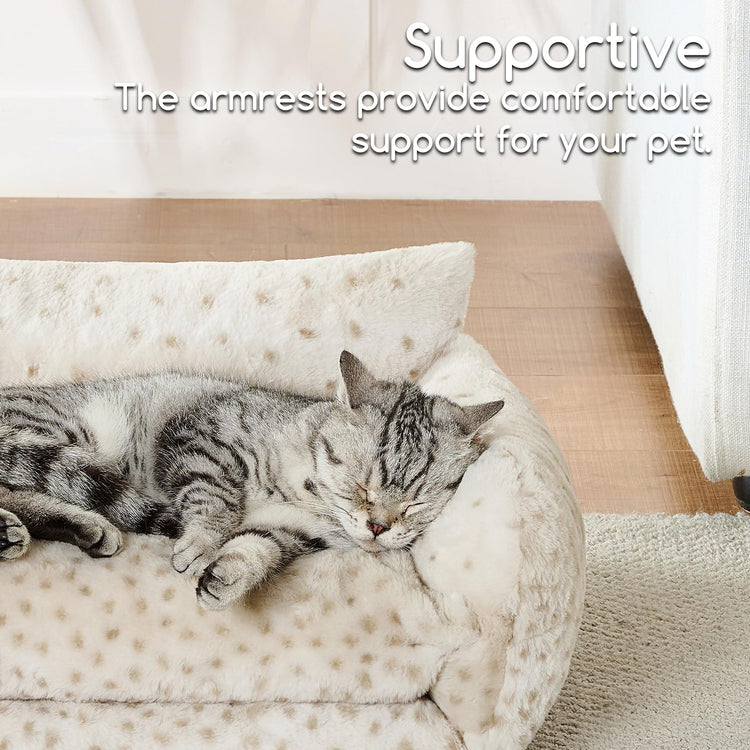 Hollypet Cat Bed Fluffy Plush Multifunctional Double-Layer Machine Washable Soft Warming Kitty Pet Couch Orthopedic Nest Beds for Small Cats Kitten and Dogs up to 13lbs, Khaki(25x20x13 inch)