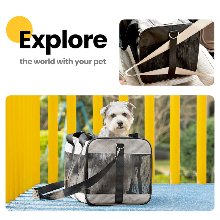 Conlun Cat Carrier Airline Approved, Soft-Sided Dog Carrier with Inner Safety Leash, Pet Transport Carrier for Small-Medium Cats Puppies up to 15 Lbs, Collapsible Travel Kitten Carrier Bag -BlackM