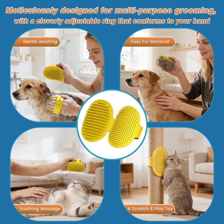7PCS Pet Grooming Kit for Dogs and Cats，with Storage Bag & Includes Dog Washing Gloveswith High-Density Teeth, Adjustable Handle Dog Shampoo Brush, Dog Finger Toothbrush (Gray)