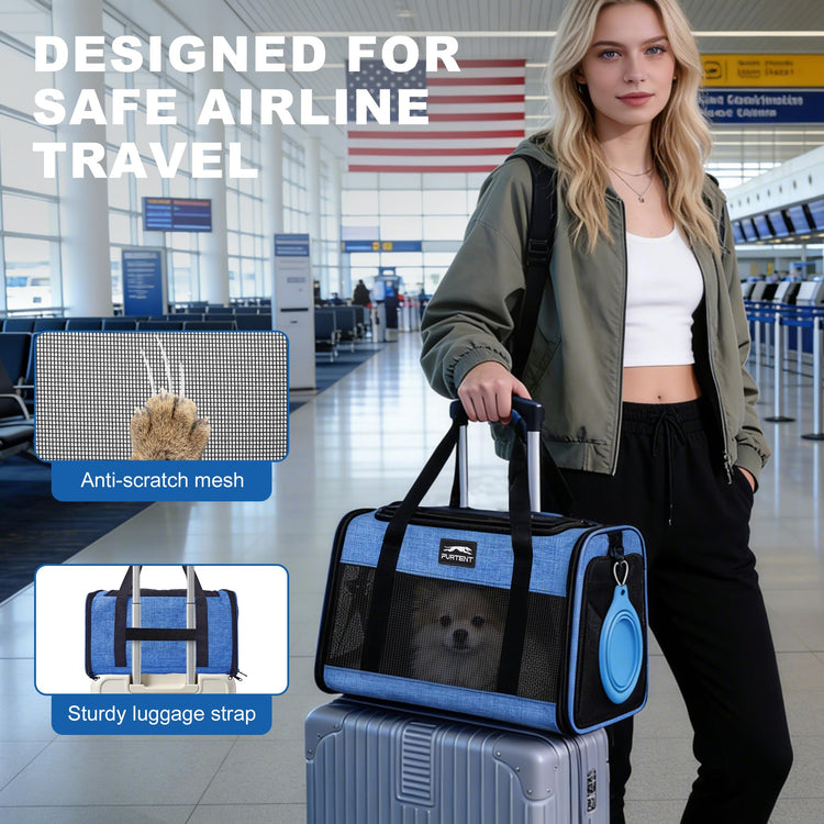 Pet Carrier Airline Approved, Soft Sided Cat Carrier for Small Pets up to 13 lbs, TSA Approved Dog Travel Bag with Foldable Bowl, Portable Soft Sided Pet Carrier for Kittens and Puppies