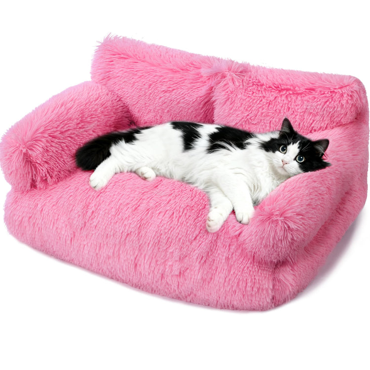Large Cat Beds for Indoor Cats, Dog Couch Bed, Cute Cat Couch Sofas for Less 20lbs Kitten Puppy, Small Dog Sofas & Chairs with Removable Washable Cover, Soft Warm Pet Furniture, Cream